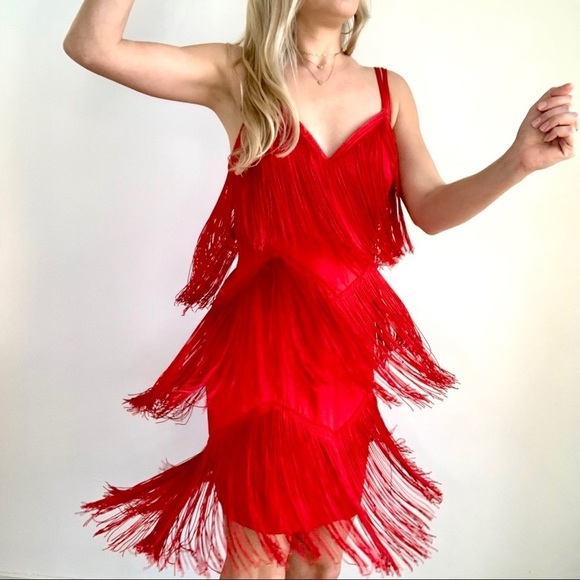 Red Tiered Fringe 1920’s Flapper Dress Small - Picture 5 of 16